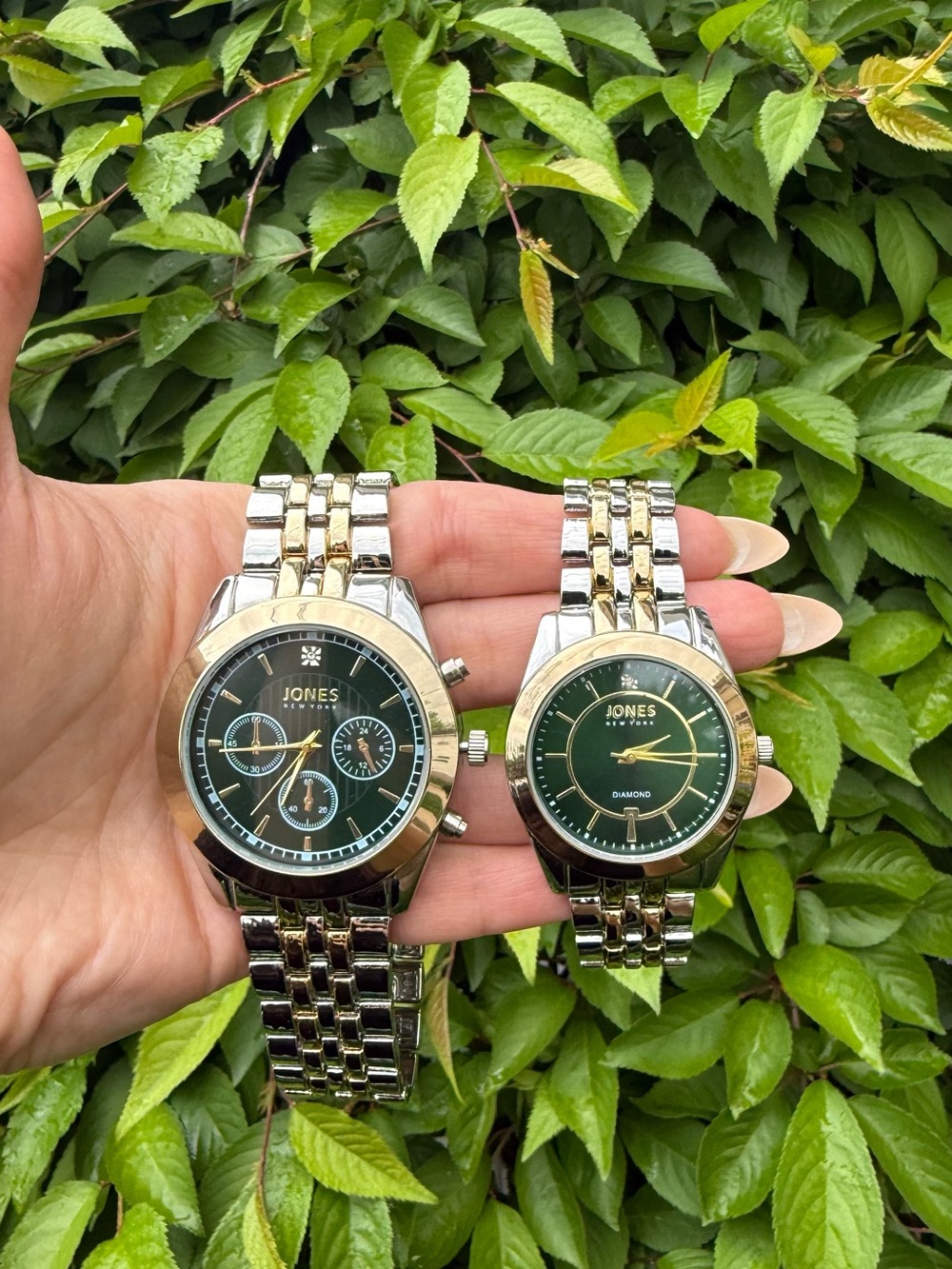 His & Hers Matching Watches Jones New York Two-Tone Gold & Silver Green Dials